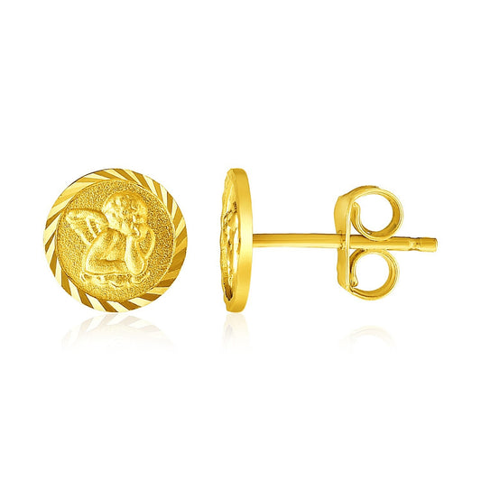Boucles d'oreilles clous ange rondes en or jaune 14 carats