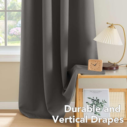 H.VERSAILTEX Blackout Grey Curtains for Bedroom/Living Room Thermal Insulated, 52" Wide x 63" Long Each Panel,Grommet Top (Set of 2 Panels, Charcoal Gray)