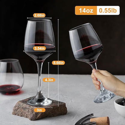 Clear Wine Glasses Set of 6-14oz Long Stem Wine Glass, Pretty Crystal Glassware, Hand Blown Goblets Drinkware, Unique Stemware Wine Glass Holiday Gift Set