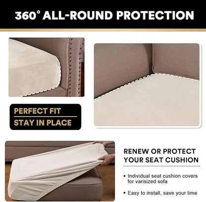 PrinceDeco Sectional Couch Cushion Covers 3 Pieces Velvet Separate Couch Cover Extra Large Stretch Sofa Slipcover Washable Furniture Protector for Sectional Sofa(Each Width Up to 40", Ivory)