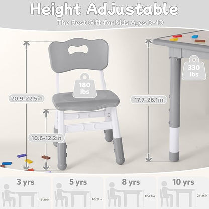 Toddler Table and Chair Set, Height Adjustable-Upgrade Kids Table and 2 Chairs for Ages 3-8, Multi-Activity Toddler Play Table with Graffiti Desktop for Home/Daycare/Classroom