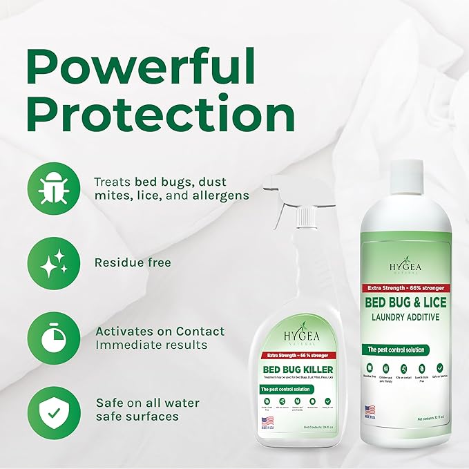 Bed Bug & Lice Extra Strength Elimination Duo - Includes 24 oz Lice & Bed Bug Spray & 32 oz Laundry Additive - environmentally responsible Formula - Pest Control for Home & Travel