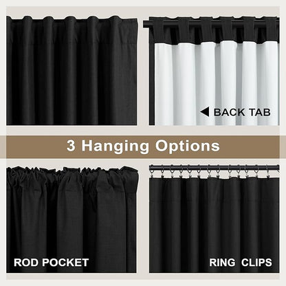 Black Linen Blackout Curtains 120 Inches Long 2 Panels Burg for Living Room Back Tab Pleated Thermal Cold Heat Sun Blocking Extra Long Drapes Black Out Blinds Shades for Bedroom Windows 52x120 Length