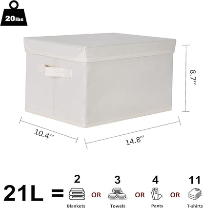 WUIKE 3 Pack Large Fabric Storage Baskets with Cover for Bedroom, Closet Storage Bins with Lids for Clothes, Towel, Blanket, Purse, Hats