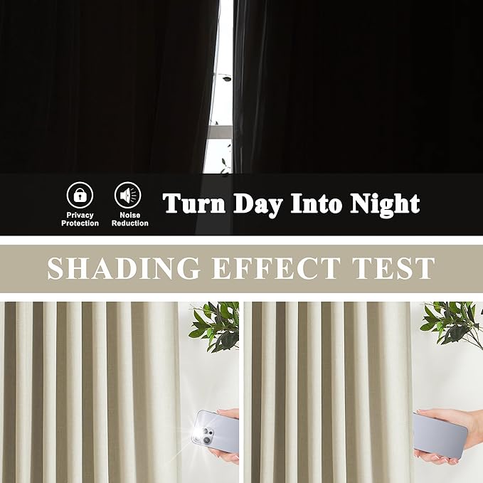 Vision Home Sand Pinch Pleated Full Blackout Curtains Linen Blended Room Darkening Window Curtains 112 inch for Living Room Bedroom Thermal Insulated Pinch Pleat Drapes with Hooks 40" Wx112 Lx2