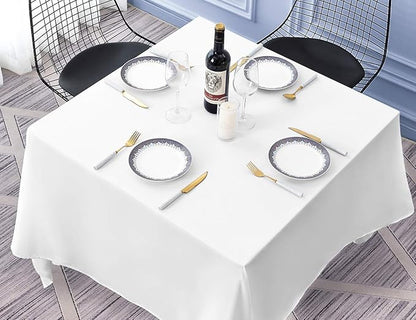 Surmente White Square Tablecloth-52x52 Inch Table Cloth for Small Square Tables,Washable Polyester Table Cover for Weddings, Banquets, or Restaurants