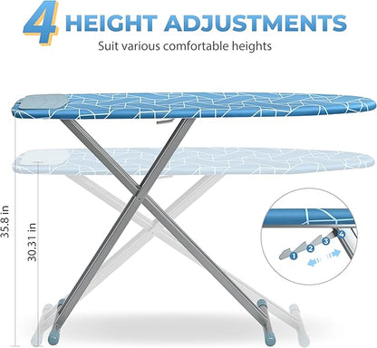 APEXCHASER Ironing Board with Silicon Iron Rest, Heavy-Duty Legs and Heat Resistant Cover, 13x53 inch, Blue