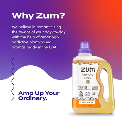 Indigo Wild Zum Clean Laundry Soap - Plant-Based Liquid Laundry Soap - Contains Baking Soda, Essential Oils & Saponified Coconut Oil - Sweet Orange Scent - 64 fl oz