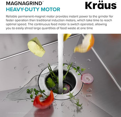 KRAUS WasteGuard 3/4 HP Ultra-Quiet Garbage Disposal with Quick Connect, Kitchen Sink Drain Cover, Power Cord and Flange Included, KWD100-75MBL
