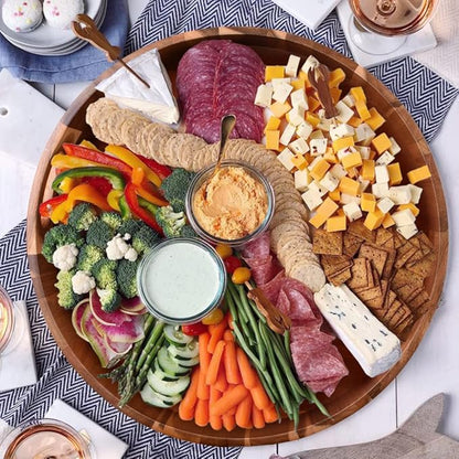 Extra Large Round Serving Tray, 20INCH, Heavy Duty Acacia Wood Trays for Big Ottoman Coffee Table Counter Giant Decorative Organizer Tray, Huge Kitchen Serveware Cheese Board Charcuterie Tray