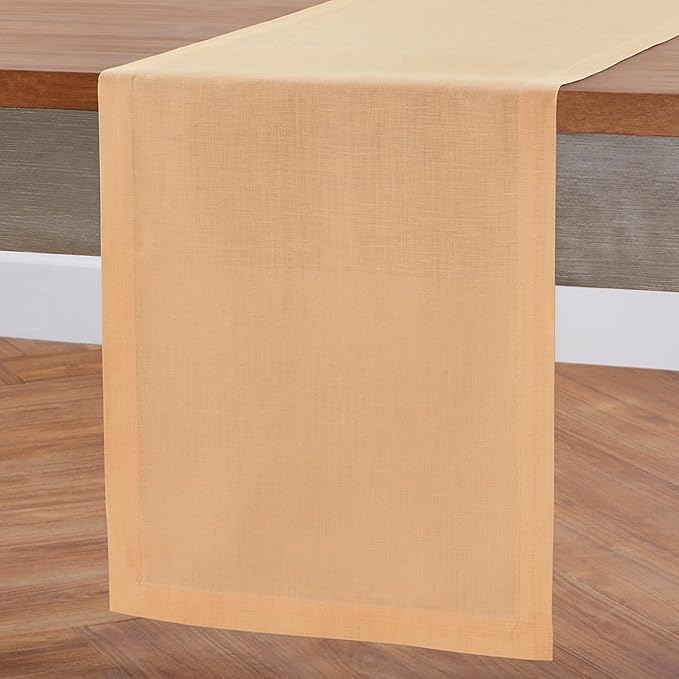 Solino Home Linen Table Runner 108 Inches Long - 100% Pure Linen Peach Table Runner 14 x 108 Inch - Fete