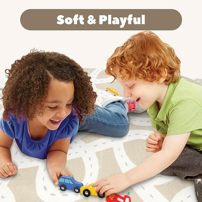 STARUIA Small Kids Rug for Kids Room, 3'x5' Washable Road Rug for Baby Nursery, Non-Slip Car Rugs for Playroom, Tan Traffic Play Mat Soft Fun Rugs for Boys Girls Dorm Toy Room Tent