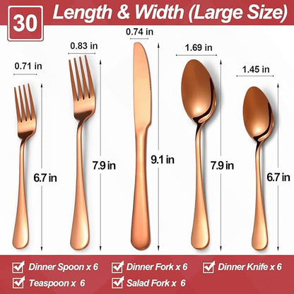 30 Pcs Rose Gold Silverware Set for 6, Food Grade Stainless Steel Flatware Set, Eating Utensils Sets Include Fork/Knife/Spoon,Home Kitchen Tableware Set, Reusable Cutlery Set, Dishwasher Safe