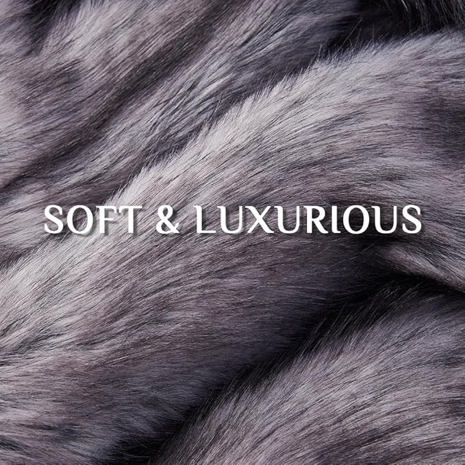 Fluffy Faux Fur Throw Blanket – Super Soft Warm Thick Plush Blanket for Bed, Couch & Office, Cozy Fuzzy Throw with Flannel Backing,90"x90", Grey