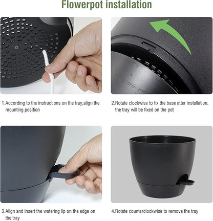 12/10/9 inch Large Self Watering Pots, Planter, Plant Pots with Mesh Drainage Holes for Indoor Outdoor Garden Plants, Plastic Flower Pots with Removable Deep Reservoir, Black