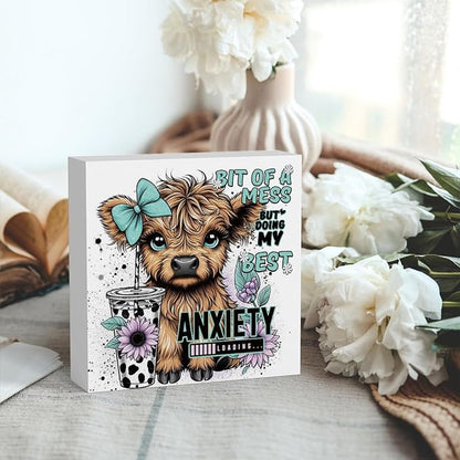 Highland Cow Western Sunflower Decor, Highland Cow Gifts for women, Highland Cow Baby Decor, Highland Cow Nursery Decor, Wooden Box Decor Sign for Home Farmhouse Office Living Room Table Shelf Tiered