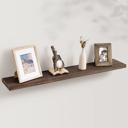 Axeman Floating Shelves for Wall, Rustic Elm Wood 48'' x 8" Deep Wall Shelf with Invisible Bracket, Large Long Wall Mounted Storage Shelves for Living Room, Bedroom, Kitchen, Bathroom Decor, Walnut