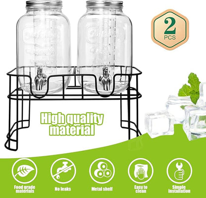 1 Gallon Glass Drink Dispensers For Parties 2PACK.Beverage Dispenser,Glass Drink Dispenser With Stand And Stainless Steel Spigot 100% Leakproof.Lemonade Dispenser With Ice Cylinder.Laundry Detergent