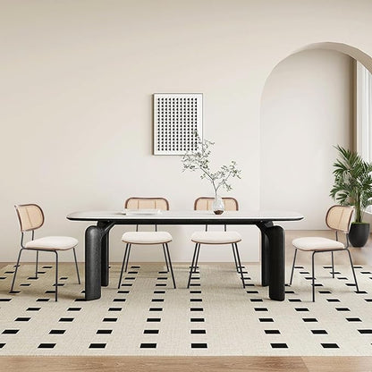 Rattan Dining Chairs Set of 4, Mid Century Modern Dining Chairs with Cane Back for Kitchen Dining Room, 19 Inch Fabric Beige