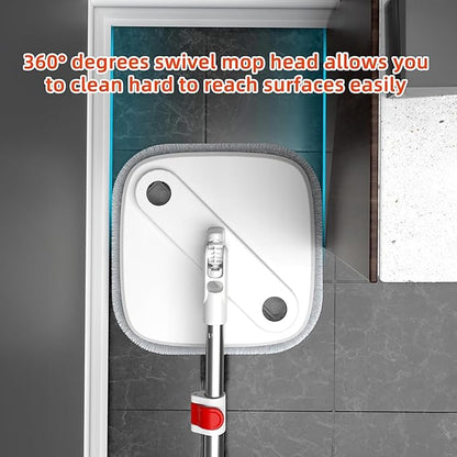 KZKR Spin Mop and Bucket Set with Self Separation Dirty and Clean Water System, Self Wringing 360° Rotating Square Mop Head for Home Floors Cleaning (1.0 Mop and Bucket Set (14 Pads))