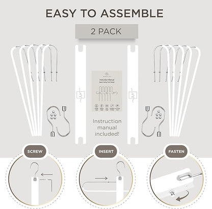 MORALVE Pants Hangers Space Saving - 2 Pack European Beechwood Scarf and Jean Hangers - Closet Organizer and Space Saver Pant Rack, Leggings Hanger, and Scarf Holder with 360° Swivel Hook