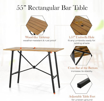 Sophia & William Outdoor Bar Set, Patio Bar Table and Chairs Set, Bar Height Patio Set - 4 x Swivel Bar Chairs(Brown), 1 x Rectangular Bar Table(Wood-Like)