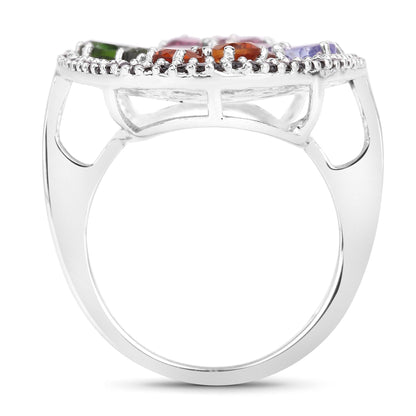 5.01 Carat Genuine Multi Stones .925 Sterling Silver Ring