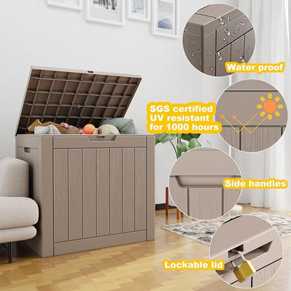 30 Gallon Resin Deck Box, Lockable Outdoor Storage Box for Patio Cushions Storage Furniture,Garden Tools, Pool Supplies, Weatherproof and UV Resistant- Grey