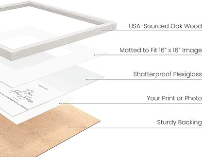 HAUS AND HUES Solid Oak Wood 20”x20” Picture Frames Matted to 16”x16” Set of 4 - White Picture Frames 20x20, 20x20 Square Frames, White Wood Picture Frames with Mat, Square Frames 20 x 20