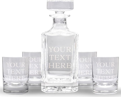 Gifts Inscribed Personalized Whiskey Decanter Set - Engraved Whiskey Decanter Bottle & Set of 4 Custom Drinking Glasses Laser Etched - Customized Whiskey Gift for Wedding, Anniversary, Birthday, Dad