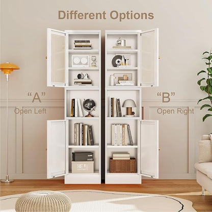 67" Tall Bathroom Storage Cabinet, Narrow Metal Floor Cabinet with Glass Door and Adjustable Shelves, Freestanding Metal Locker for Laundry, Kitchen, Dining Room
