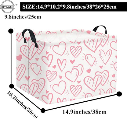 HIYAGON Rectangular Pink Basket Kids Baby Storage Bin Toy Basket Organizer Box for Girls Love Room Decor(Pink Striped Heart)