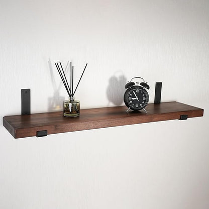 CONSDAN Floating Shelf for Wall Mounted Book Shelf Hanging Shelves Floating Bookshelf for Bedroom, Bathroom, Living Room, Kitchen USA Grown Solid Hardwood, Dark Maple 36x7.5x1.5 in