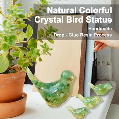 Crystal Bird Figurines, Resin Animal Statues, Miniature Decorative Gravel Birds, Home Decor (4PCS-GreenAventurine)