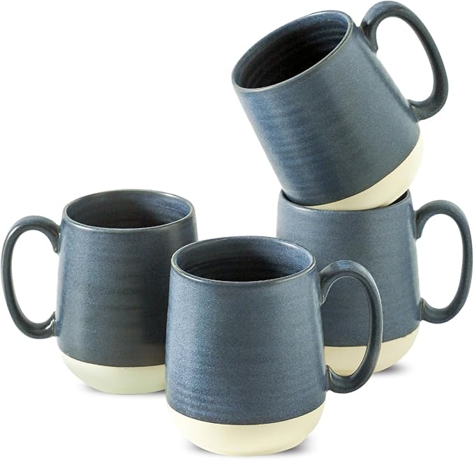 Hasense Coffee Cups Ceramic, Coffee Mugs with Handles Set of 4, 15 oz Tea Cups for Home and Office, Stylish Colorblocking Mugs for Coffee, Tea, Latte, Hot Chocolate, Christmas Cups Gift, Deep Blue