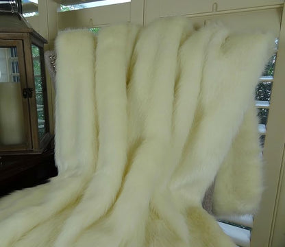Arctic Fox Faux Fur Throw Blanket & Bedspread - Arctic Creamy White Arctic Faux Fur - Luxury Soft Faux Fox Fur - Heavy Throw, Made in USA, 16414