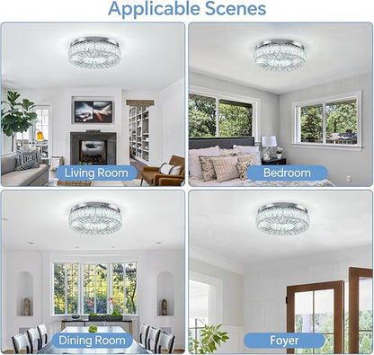 16.5" Crystal Chandelier LED Modern Flush Mount Ceiling Light Fixtures Round Ring Luxury Large Chandelier for Living Room Bedroom Dining Room Entrance (Cool white-16.5")