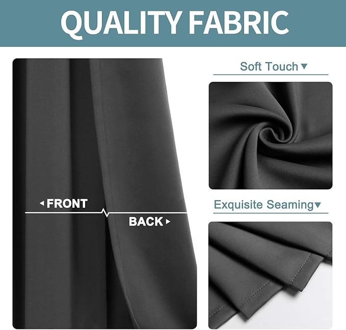 ChrisDowa Small Window Curtains for Kitchen and Bedroom - Grommet Short Thermal Insulated Room Darkening Curtains (2 Panels, Dark Grey, 52 x 36 Inch)