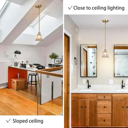 Modern Gold Pendant Light 3 Pack Brushed Brass Mid Century Chandelier Amber Glass Shades Adjustable Rods Farmhouse Ceiling Hanging Lighting Fixture Kitchen Island Dining Room Bedroom