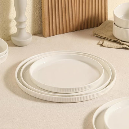 3 Packs Serving Platters, Large Serving Tray, Round Platters for Serving Food, Food Tray for Veggie Fruit Snack Dessert Cheese, White Ceramic Serving Trays for Party, Entertaining, 12.8”/10.8”/8.8”