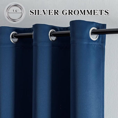 Blackout Curtains 90 Inch Length for Bedroom, Thermal Insulated Blackout Curtains 2 Panels Set, Solid Grommet Privacy Room Darkening Drapes for Living Room Windows(W52 x L90, Navy Blue)