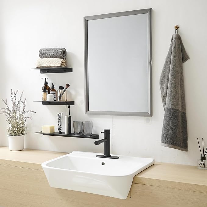 JOOM Metal Wall Shelf, Black Floating Shelf, Small Bathroom Shelf, 16" Display Shelves for Wall Storage (Black, 16 in)