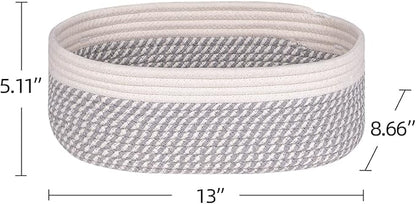 Shelf Storage Baskets for Organizing|Decorative Basket for Closet Storage|Toy Baskets&Bins|Small Woven Rope Baskets-13x8.66x5.11’’,Durable&Stylish,Oval 3 Packs Off White&Mixed Gray