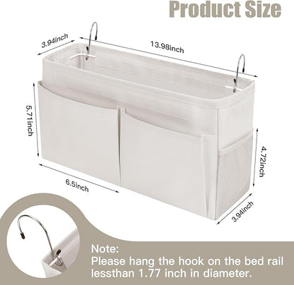 Bedside Caddy Organizer with Fixed Straps, Bunk Bed Caddy ideal for Home, Bunk Bed, Dorm, Hospital, Crib, Versatile Bedside Storage Solution (Beige)
