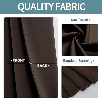ChrisDowa Small Window Curtains for Kitchen and Bedroom - Grommet Short Thermal Insulated Room Darkening Curtains (2 Panels, Brown, 42 x 36 Inch)