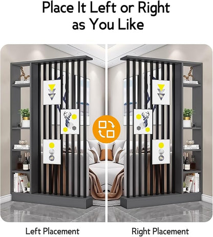 Wall Room Divider, Storage Cabinet Storage Display with Shelves, Modern Freestanding Wood Room Divider Screen, Wall Privacy Screens for Home Decorative (Grey+Black,47" L x 9.5" W x 79.5" H)