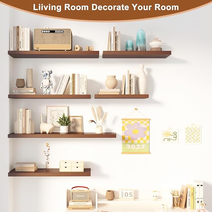12 Inch Deep Floating Shelves for Wall 1 Pack Floating Shelves Large Storage Space Wall Mount Shelf for Living Room Kitchen Bathroom 30" W x 12" D x 1.2" H Rustic Brown