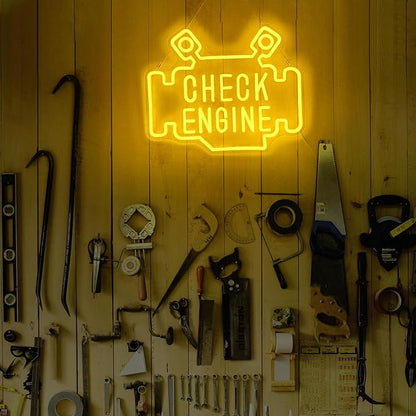 Check Engine Neon Signs for wall decor, Garage Neon Sign for Man Cave, Piston Engine Led Light Signs with Dimmer, Piston Decoration USB Powered with Switch