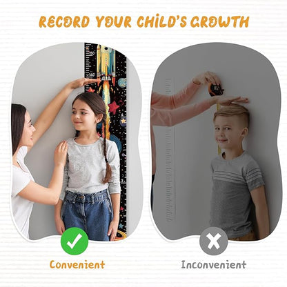 Personalized Name Growth Chart Wall Decor for Kids – Canvas Removable Height Chart Measuring Ruler 59" x 7.9" (Rocket)