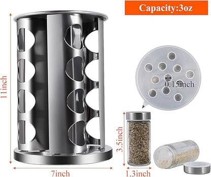 DOUBLE 2 C Revolving Countertop Spice Rack Stainless Steel Seasoning Storage Organization,Spice Carousel Tower for Kitchen Set of 16 Jars (16Jars)